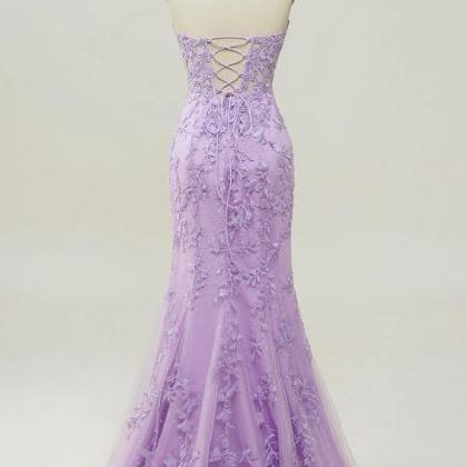 Mermaid Purple Sweetheart Neck Prom Dress With..