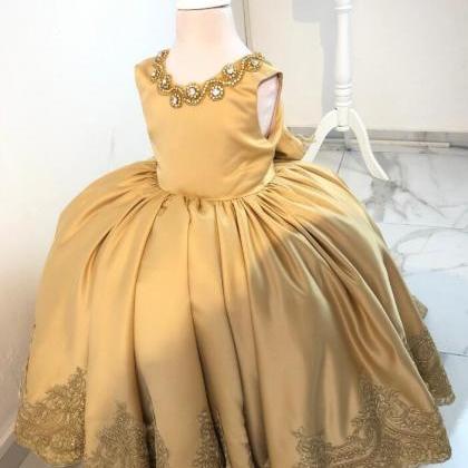 Gold Formal Flower Girl Dress For Special Occasion..