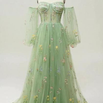 Off The Shoulder Fairy Prom Dress Floral Tulle..