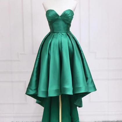 Sweetheart Neck Green Satin High Low Prom Dresses