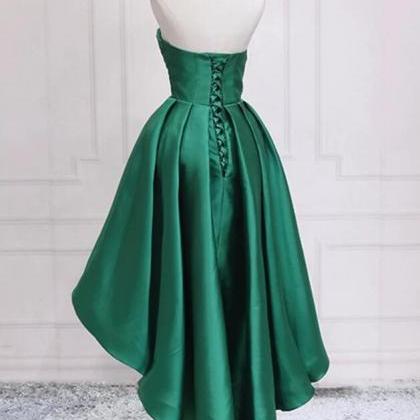 Sweetheart Neck Green Satin High Low Prom Dresses