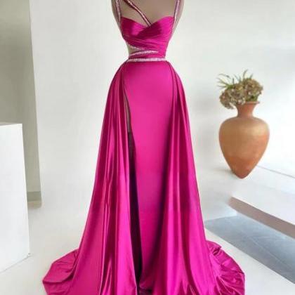 A Line Pink Mermaid Evening Dresses Sequin Prom..