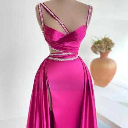A Line Pink Mermaid Evening Dresses Sequin Prom..