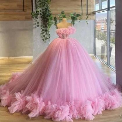 Gorgeous Strapless Ball Gown Light Pink Prom..