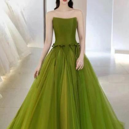 Special Green Strapless Long Prom Dresses With..