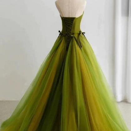 Special Green Strapless Long Prom Dresses With..
