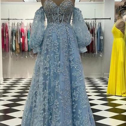 Navy Blue Sweetheart Neck A-Line Beading Long Prom Dress Evening Gown, DP4518 main image 0