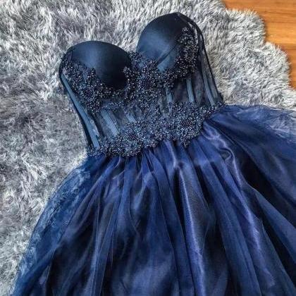 A Line Sweetheart Ball Gown Formal Navy Blue..