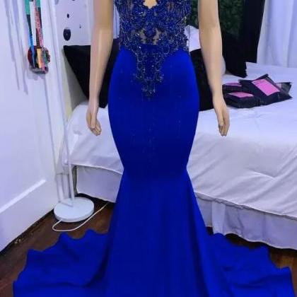 Bodice Lace Embroidery Mermaid Prom Dress Long - Royal Blue main image 0