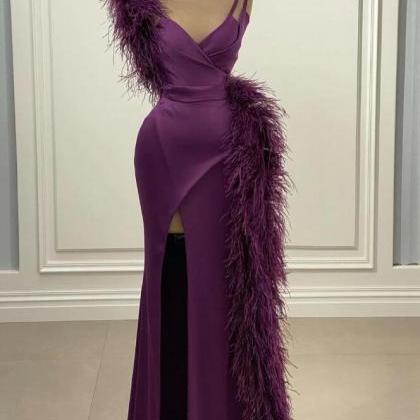 Sheath Feather Sweetheart Neck Prom Dresses