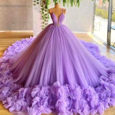 Mermaid Puffy Prom Dress, Purple Prom Dress, Tulle..