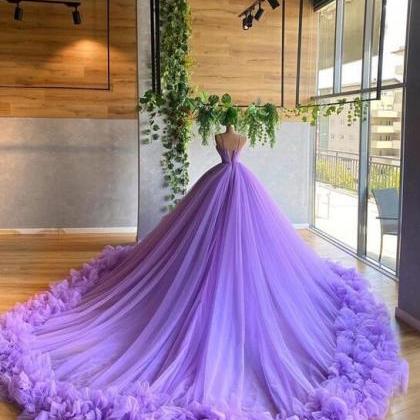 Mermaid Puffy Prom Dress, Purple Prom Dress, Tulle..