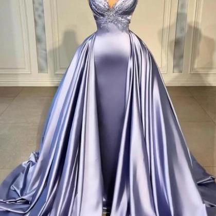 A Line Lavender Long Glitter Sleeveless Prom Dress..