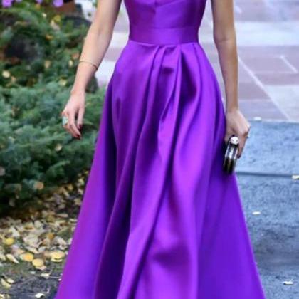 Spaghetti Straps Purple Satin Prom Dress