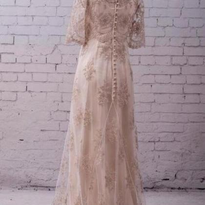 A Line Lace Mother Of Bride Dress With Sleeves