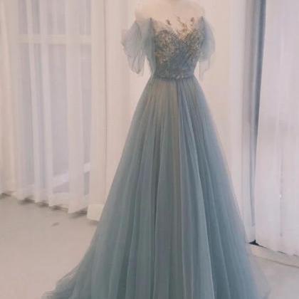 Mermaid Off Shoulder Tulle Prom Dress With Lace
