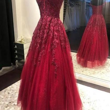 Ball Gown Off the Shoulder Applique Floor Length Tulle Prom Dresses LBQ3396 main image 1