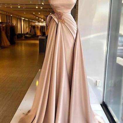 A-line One Shoulder Silk-like Satin Beading Prom..