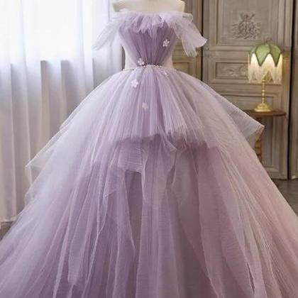 Ball Gown Purple A-line Tulle Long Prom Gowns