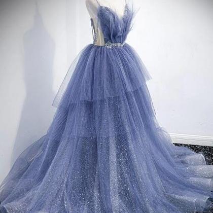 Gorgeous Ombre Blue Tulle Sequin Mermaid Evening Dress Long Party Dress main image 1
