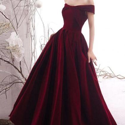 Simple Burgundy Velvet Long Prom Dresses