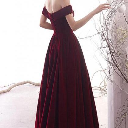 Simple Burgundy Velvet Long Prom Dresses