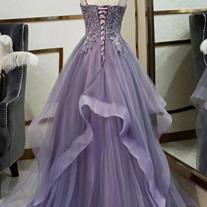 Uniquedresss Puffy V Neck Organza Applique Modest Prom Dress Evening Dress UQP0013