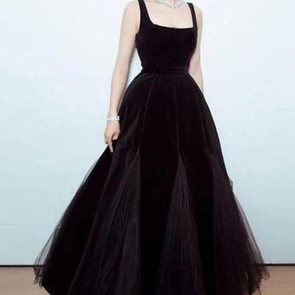 Simple Black Tulle Long Prom Dress Evening Dresses