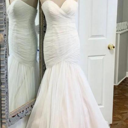 Sweetheart Ivory Tulle Long Wedding Dress,bridal..