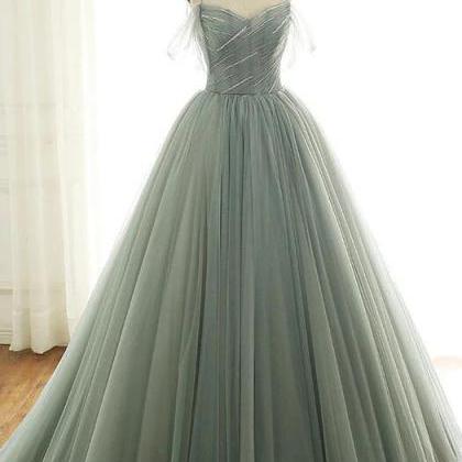 Vintage Straps Tulle Long Prom Gown