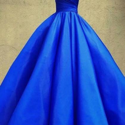Blue Sweetheart Satin Long Formal Prom Dress