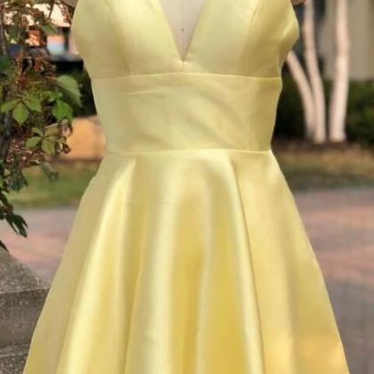 Cute Light Yellow Homecoming Dresses, Short Prom..