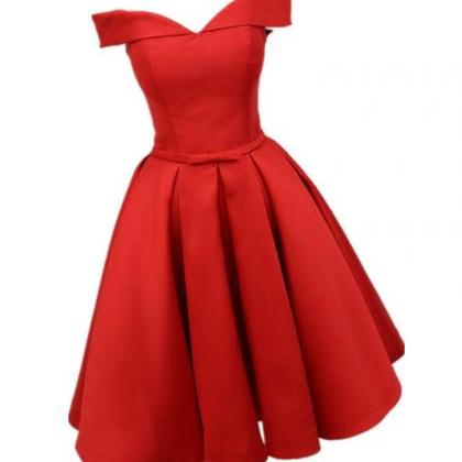 Off Shoulder Satin Red Homecoming Dresses