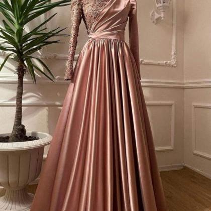 Rose Gold Silver Prom Dress Long Sleeves Dubai..