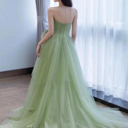 Mermaid Green A Line Tulle Long Prom Dresses..