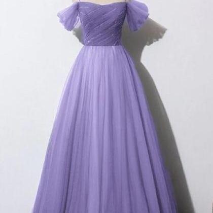 A-line Purple Tulle Off Shoulder Prom Dress Tulle..