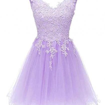 Lavender Tulle Short Homecoming Dress Lace..