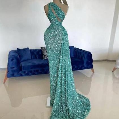 Mermaid One Shoulder Cocktail Party Gown Sequins..
