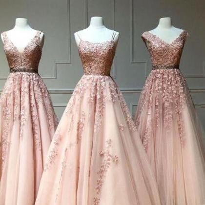 Elegant A Line Dusty Pink Prom Dresses Long Lace..