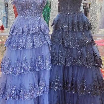 Sexy Tulle Sequin Cold-shoulder Ruffle Long Prom..