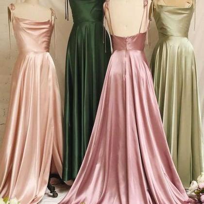 A-line Sweet Cowl Neck Silk Long Prom Dresses