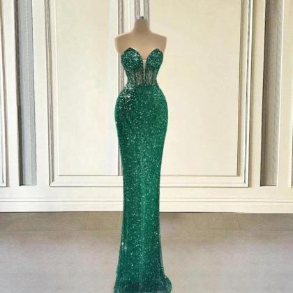 Sparkly Sequin Green Mermaid Long Prom Dresses For..