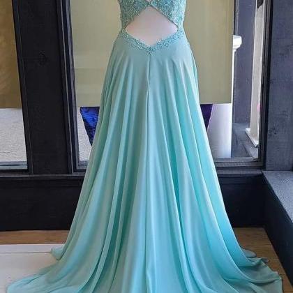 A-line Mint Green Chiffon Long Prom Dress With..