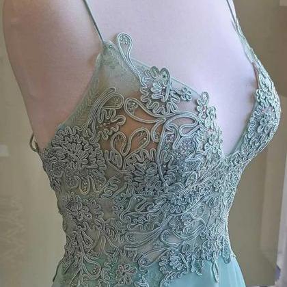 A-line Mint Green Chiffon Long Prom Dress With..