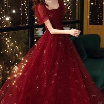 Elegant A Line Red Tulle Prom Dresses
