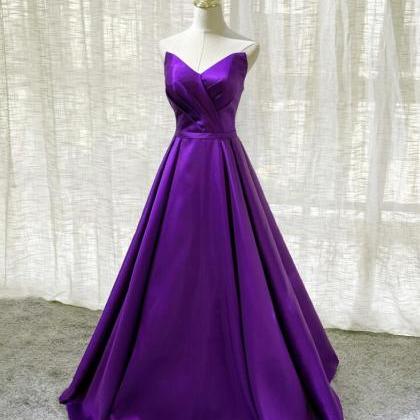 A Line Purple Ball Gown Satin Prom Dress Sweet 16..
