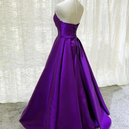 A Line Purple Ball Gown Satin Prom Dress Sweet 16..