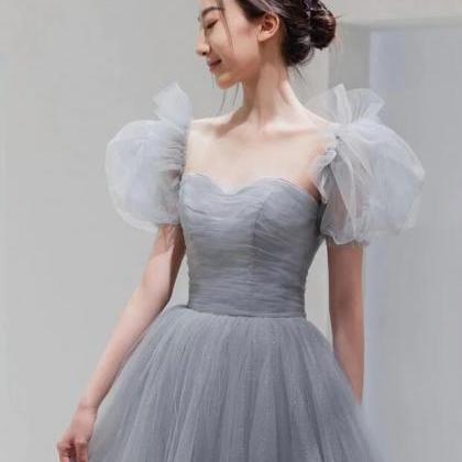 Lovely Gray Tulle Floor Length A-line Prom Dresses