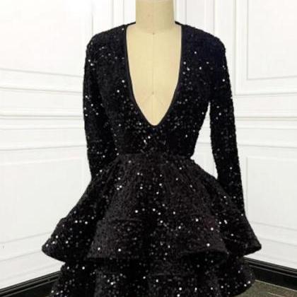 Glitter Black Sequin Prom Dresses, Sparkly Party..