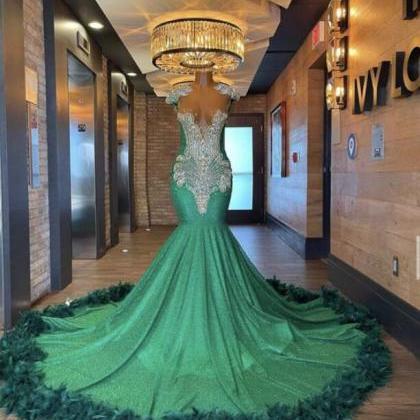 Charming Sequin Green Long Prom Evening Dresses
